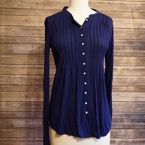 Anthropologie Deletta Blue Pleated Long Sleeve Tee